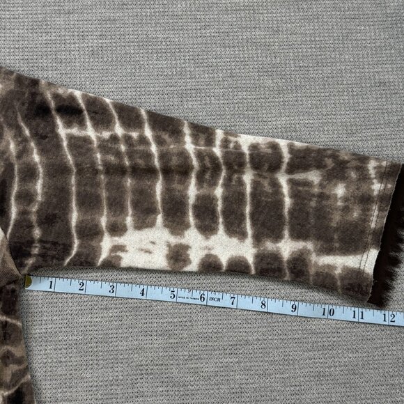 Coin 1804 Womens Brown Tie Dye 3/4 Sleeve Blouse Fringe Trim Sheer Panel Size S - Picture 12 of 14